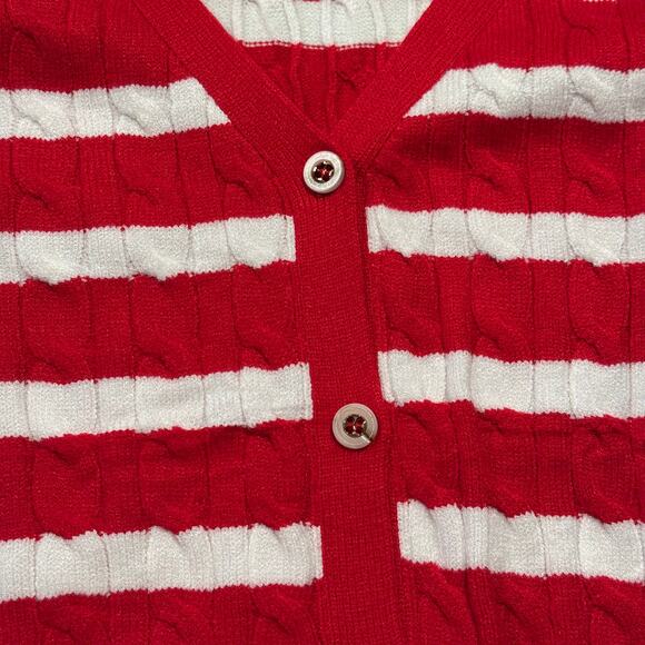 Sweater Vest Preppy Cable Knit Academia Cottage Grandpa Button Stripe Red Medium - Picture 3 of 6